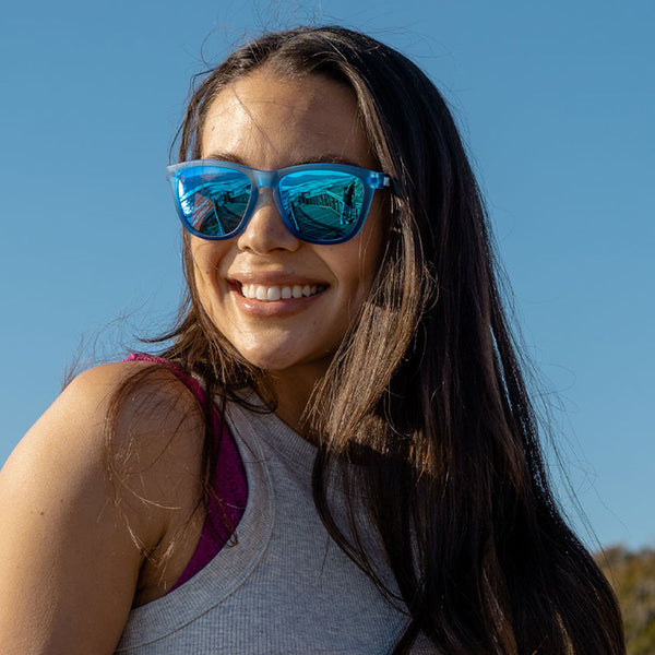 Woman wearing Knockaround Rocket Pop Premiums Sunglasses