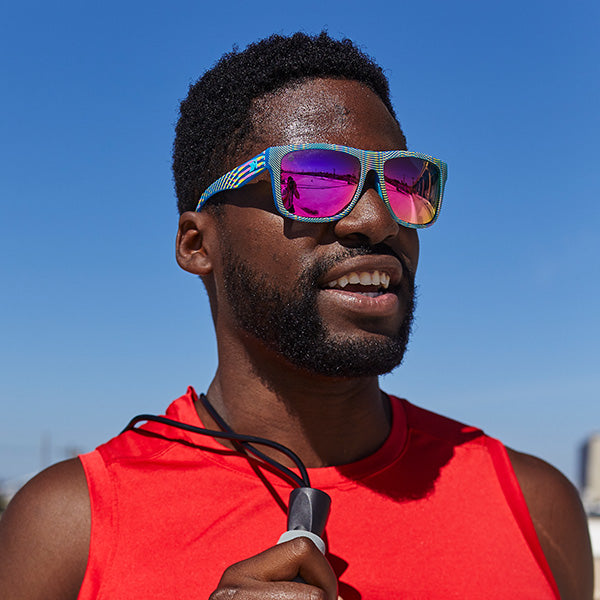 Man wearing Knockaround Second Set Torrey Pines Sports Sunglasses