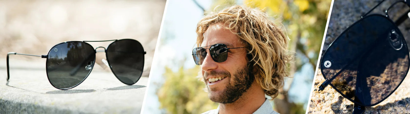 Black Aviator Sunglasses. Lifestyle photo of Black / Smoke Mile Highs and Black / Smoke Mount Evans, Men wearing Black / Smoke Mount Evans Sunglasses