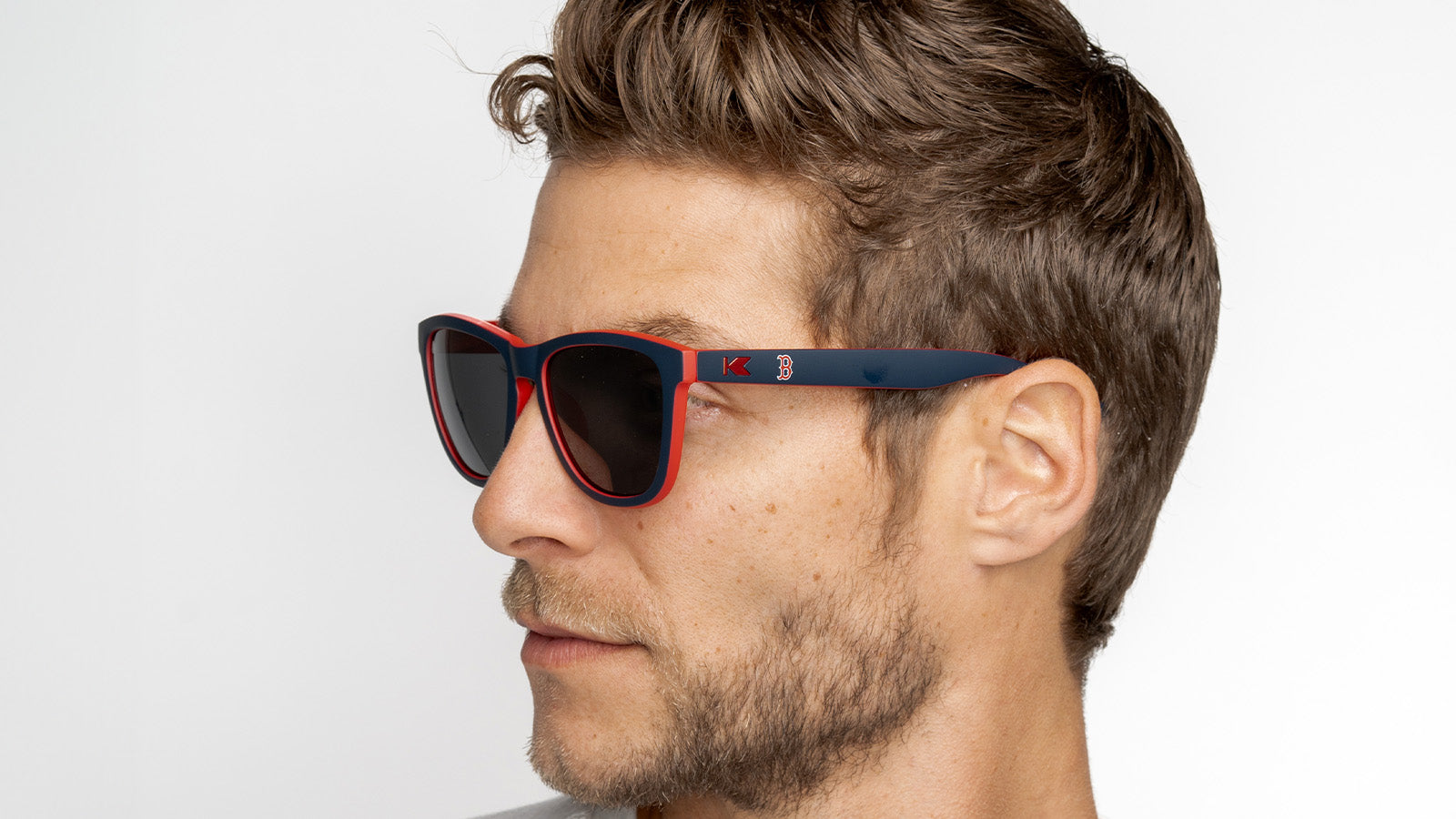 Man wearing MLB Boston Red Sox Sunglasses