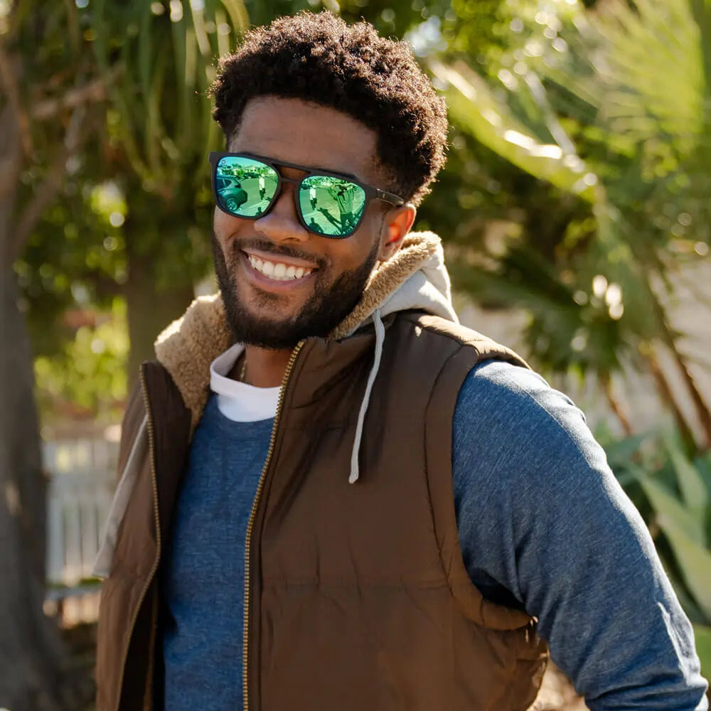 Men wearing Rubberized Navy Rider Brightsides Sunglasses with Blue Lens