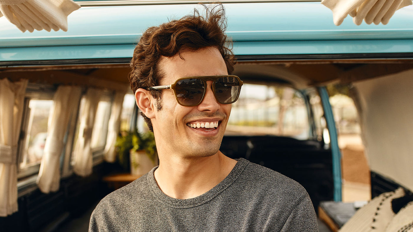 Sunglasses with Coastal Dunes Frames and Polarized Amber Gradient Lenses, Male Model