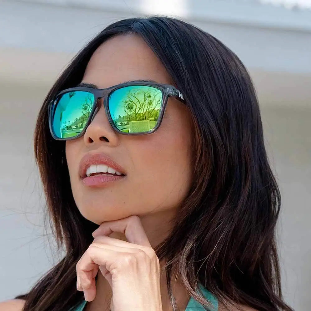 Women wearing Clear Grey / Green Moonshine Fast Lanes Sport Sunglasses