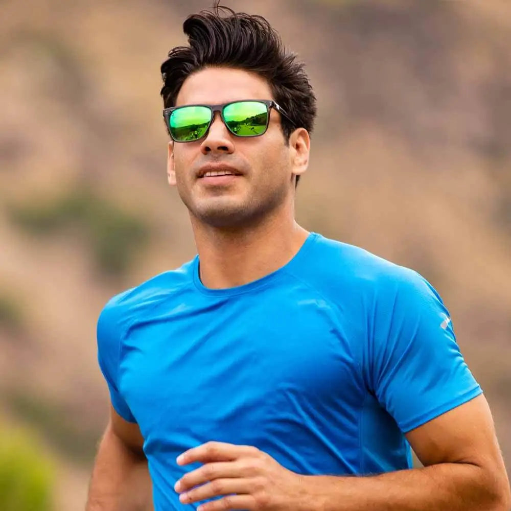 Men wearing Clear Grey / Green Moonshine Fast Lanes Sport Sunglasses