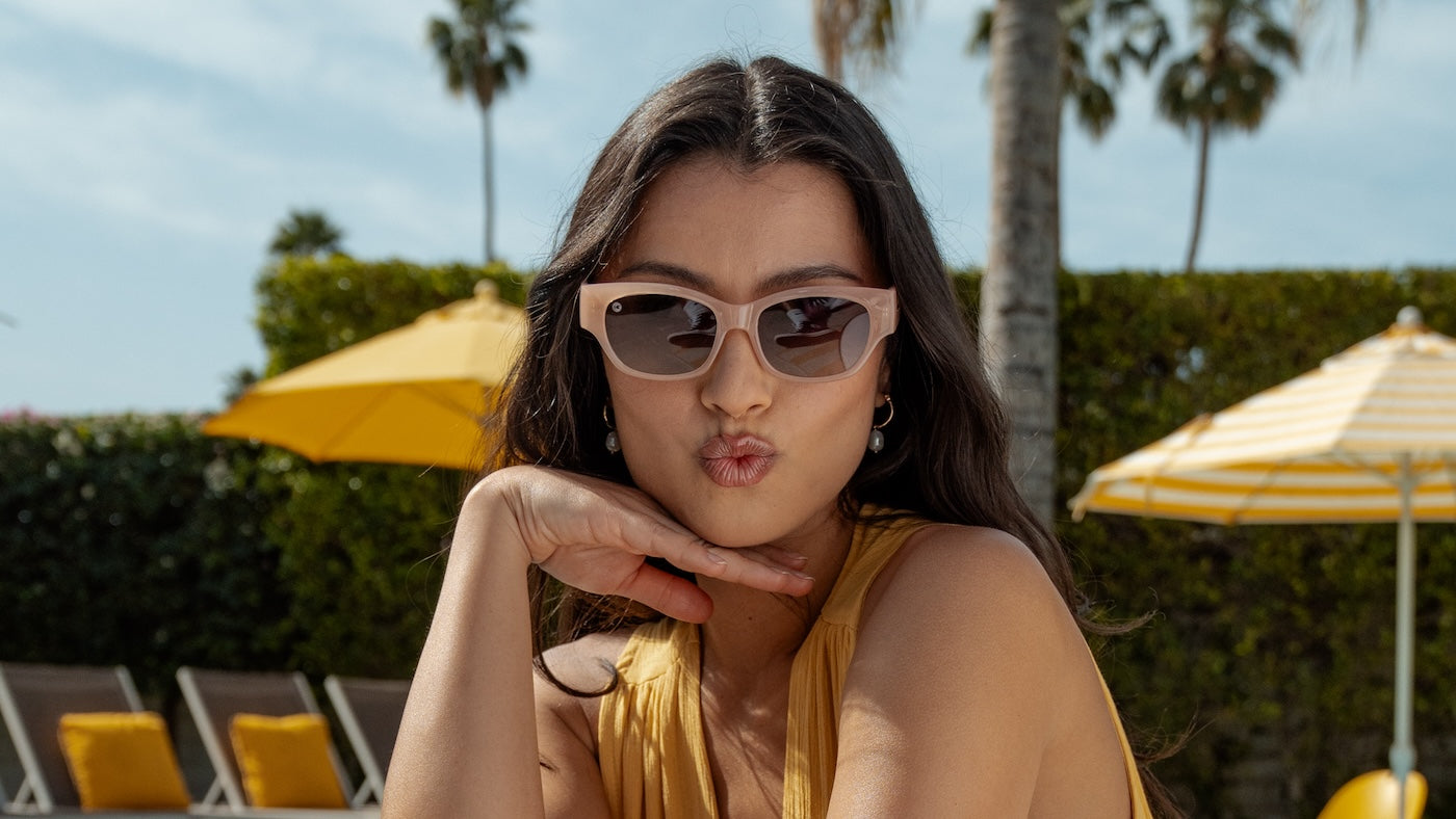 Female wearing Vintage Rose Junipers Sunglasses