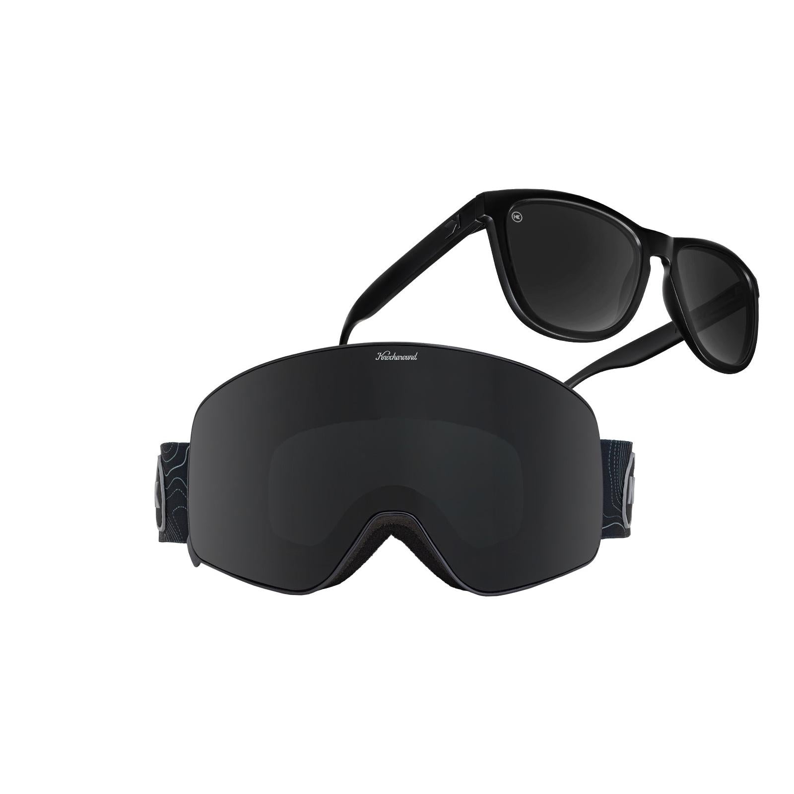 All Black Premiums Sunglasses and Slingshots Snow Goggles Bundle, Main
