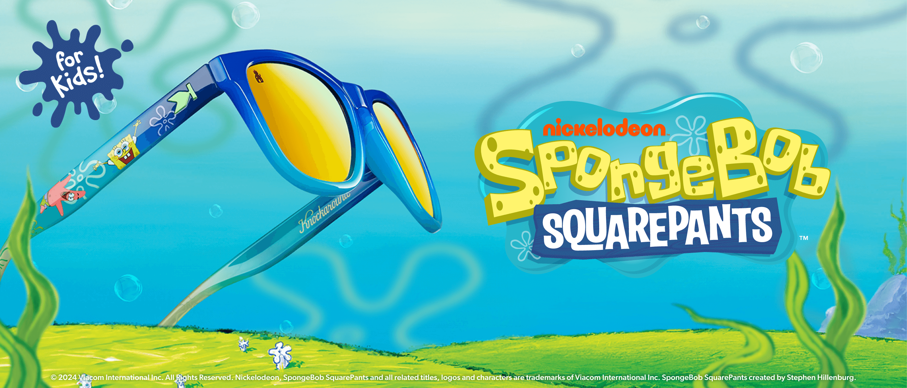 Knockaround x SpongeBob SquarePants for Kids. © 2024 Viacom International Inc. All Rights Reserved. Nickelodeon, SpongeBob SquarePants and all related titles, logos and characters are trademarks of Viacom International Inc. SpongeBob SquarePants created by Stephen Hillenburg.