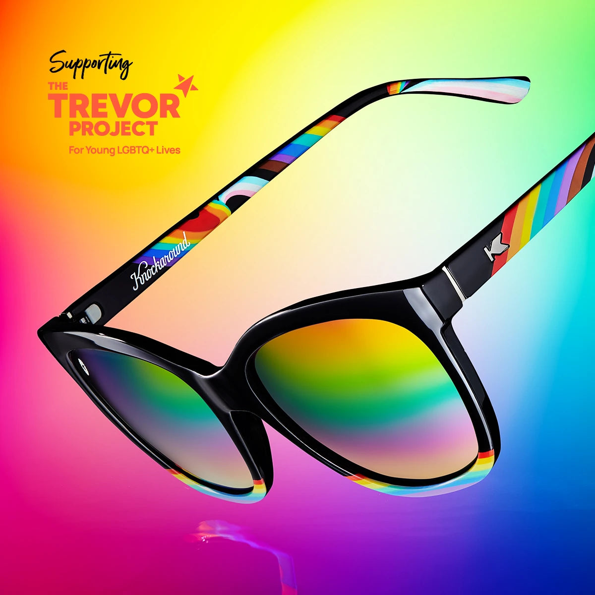 Rainbow on My Parade Deja Views sunglasses. Supporting The Trevor Project for young LGBTQ+ lives