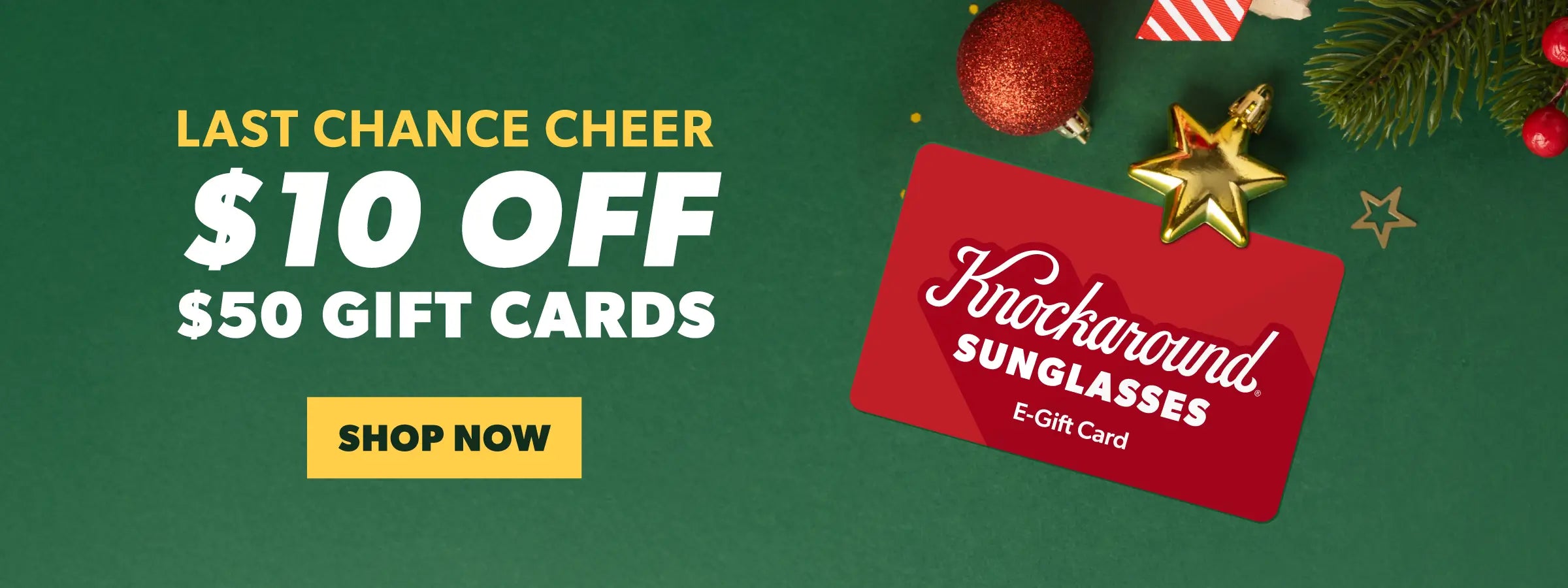 Last Chance Gifting. $10 OFF $50 Gift Cards. SHOP NOW. Knockaround e-gift card.