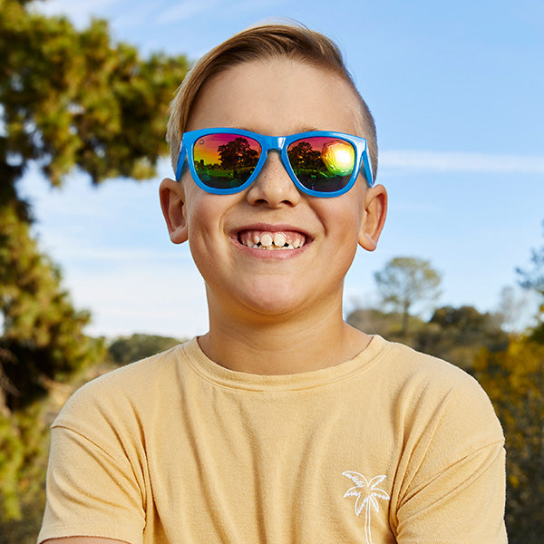 Boy wearing Rainbow Blues Kids Premiums Sunglasses