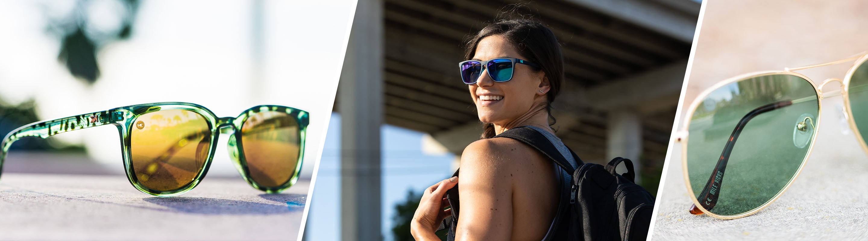 Lightweight Sunglasses: Lifestyle photo of Paso Robles and Mile Highs Sunglasses, Women wearing Fast Lanes Sport Sunglasses
