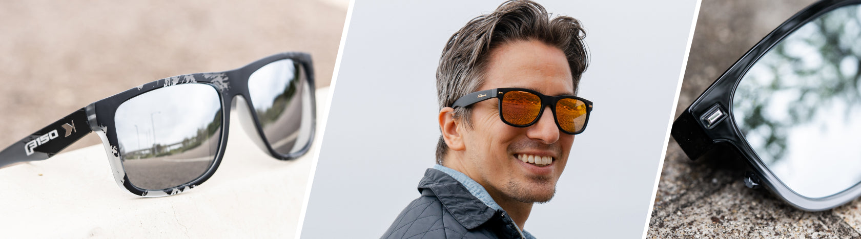 Mirrored Prescription Sunglasses. Lifestyle photo of Ford F150 Torrey Pines and Batman Fort Knocks Prescription Sunglasses