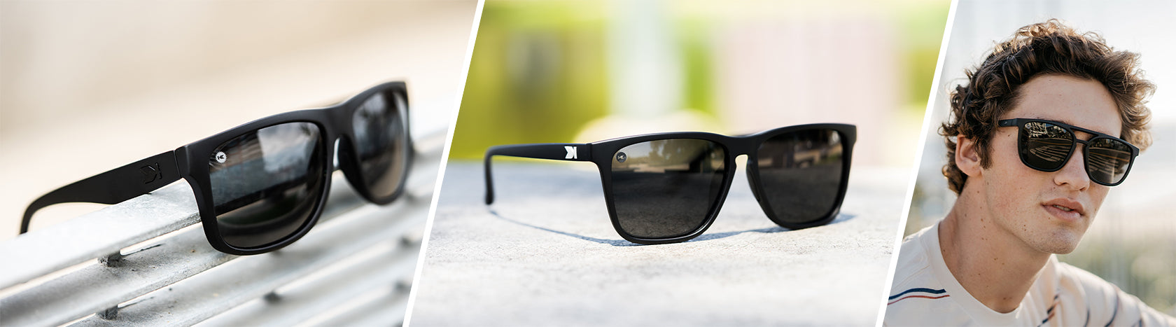 Lifestyle Photo of Motorcycle Sunglasses, and Man wearing Black on Black Brightsides Sunglasses