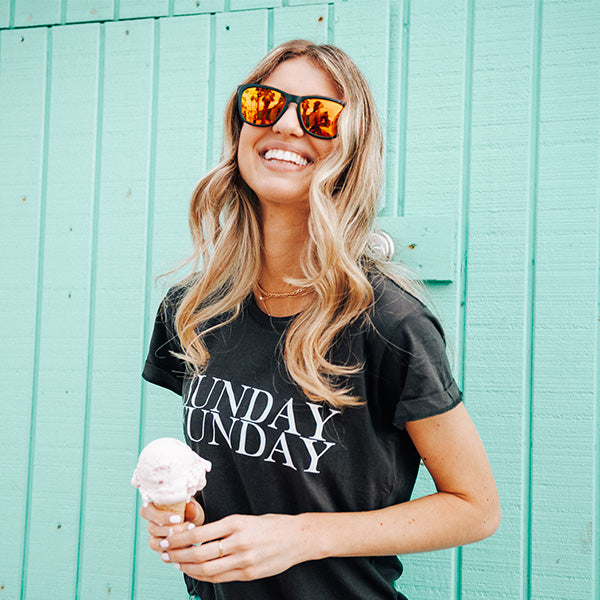 Women wearing Torrey Pines Matte Black / Red Sunset Sunglasses