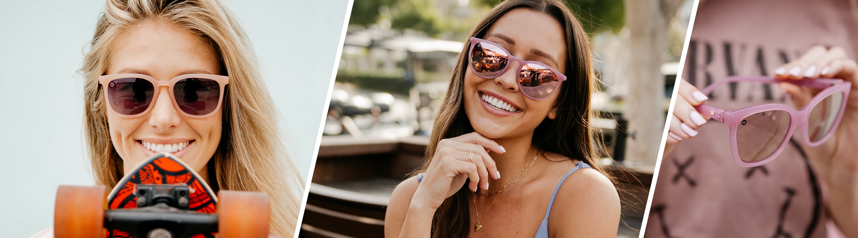 Women wearing Paso Robles Vintage Rose and Mary Janes Sunglasses, Lifestyle Photo of Knockaround Sunglasses
