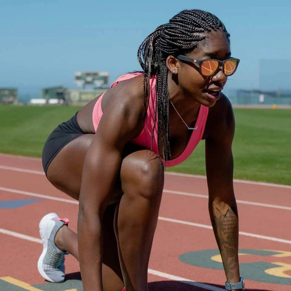 Women wearing Jelly Grey / Peach Premiums Sport Sunglasses