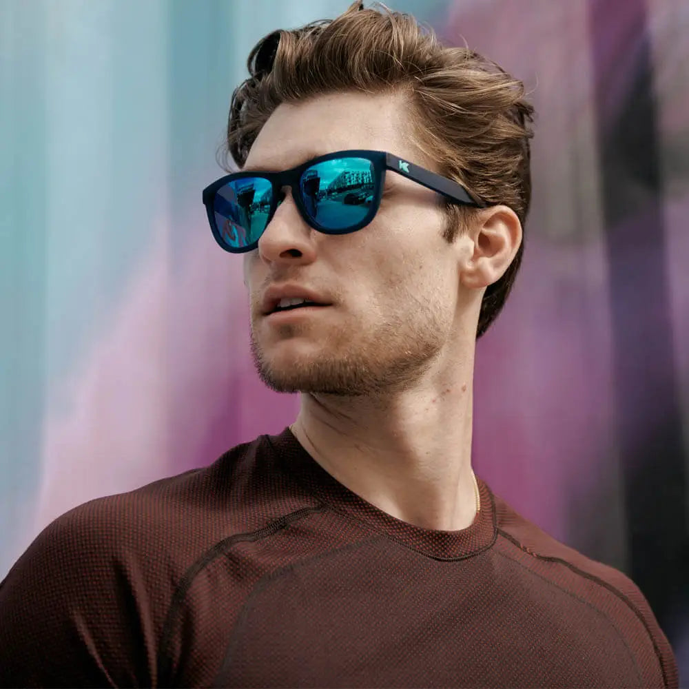Men wearing Rubberized Navy / Mint Premiums Sport Sunglasses