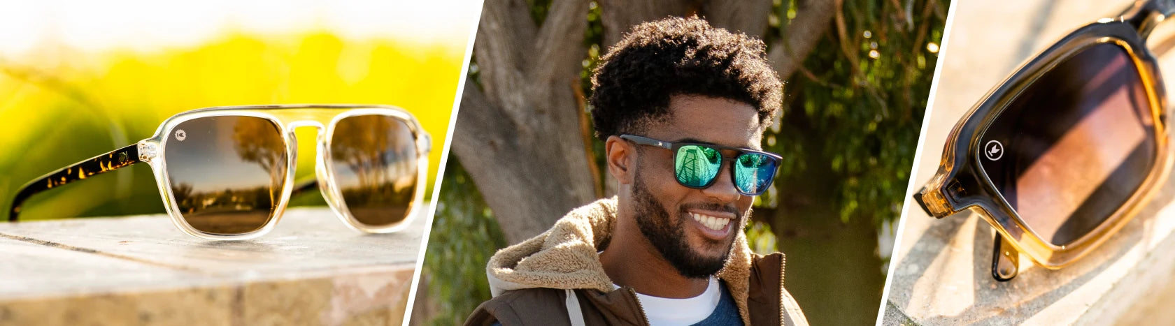 Lifestyle photo of On the Rocks Pacific Palisades and Cortado Panoramas Sunglasses, Men wearing Rubberized Navy Rider Brightsides Sunglasses