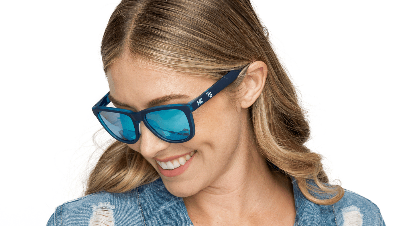 Woman wearing MLB Tampa Bay Rays Sunglasses
