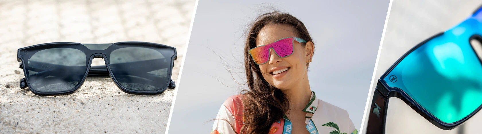 Womens Afters. Lifestyle photo of Piano Black Afters and Ibiza Afters Sunglasses, Women wearing Miami Afters Sunglasses