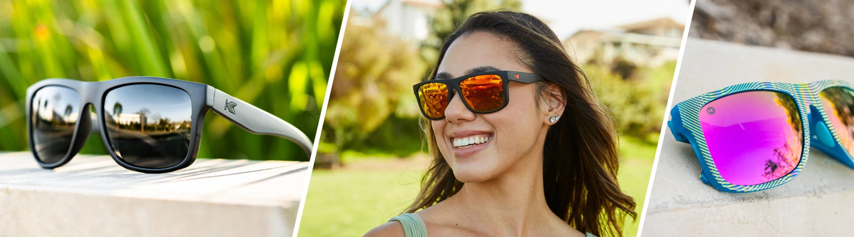 Womens Torrey Pines. Black on Black Torrey Pines and Second Set Torrey Pines Sport Sunglasses, Women wearing Matte Black / Red Sunset Torrey Pines Sunglasses