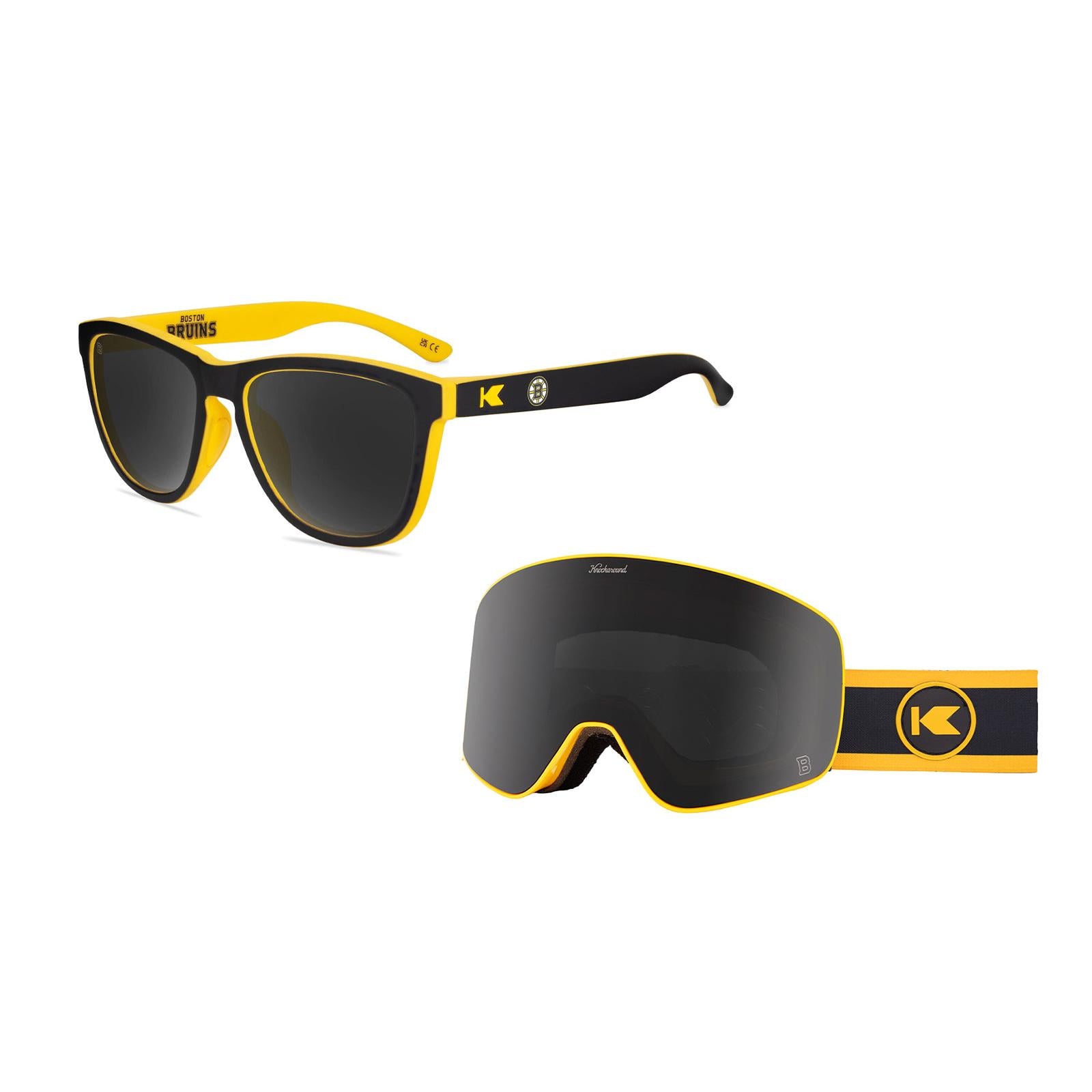 Boston Bruins Premiums Sports Sunglasses and Slingshots Snow Goggles Bundle, Flyover