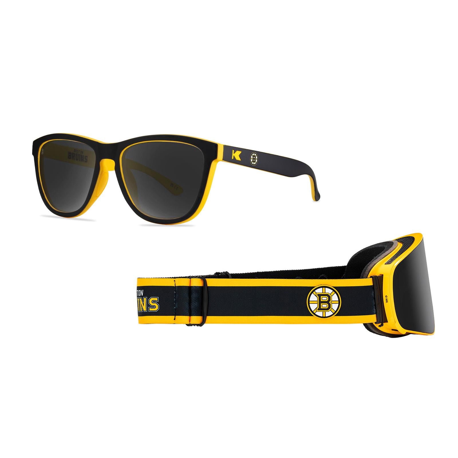 Boston Bruins Premiums Sports Sunglasses and Slingshots Snow Goggles Bundle, Threequarter
