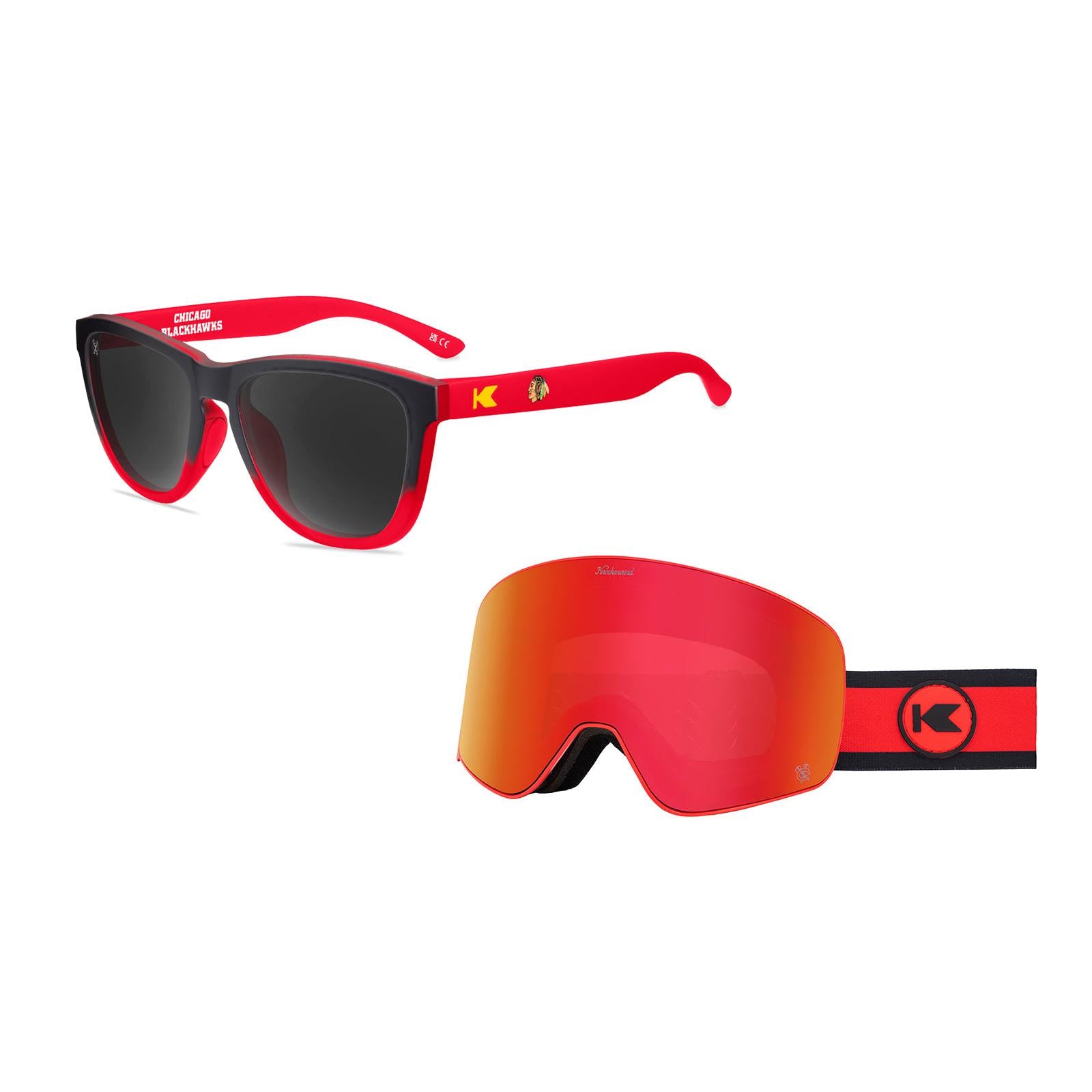 Chicago Blackhawks Premiums Sports Sunglasses and Slingshots Snow Goggles Bundle, Flyover