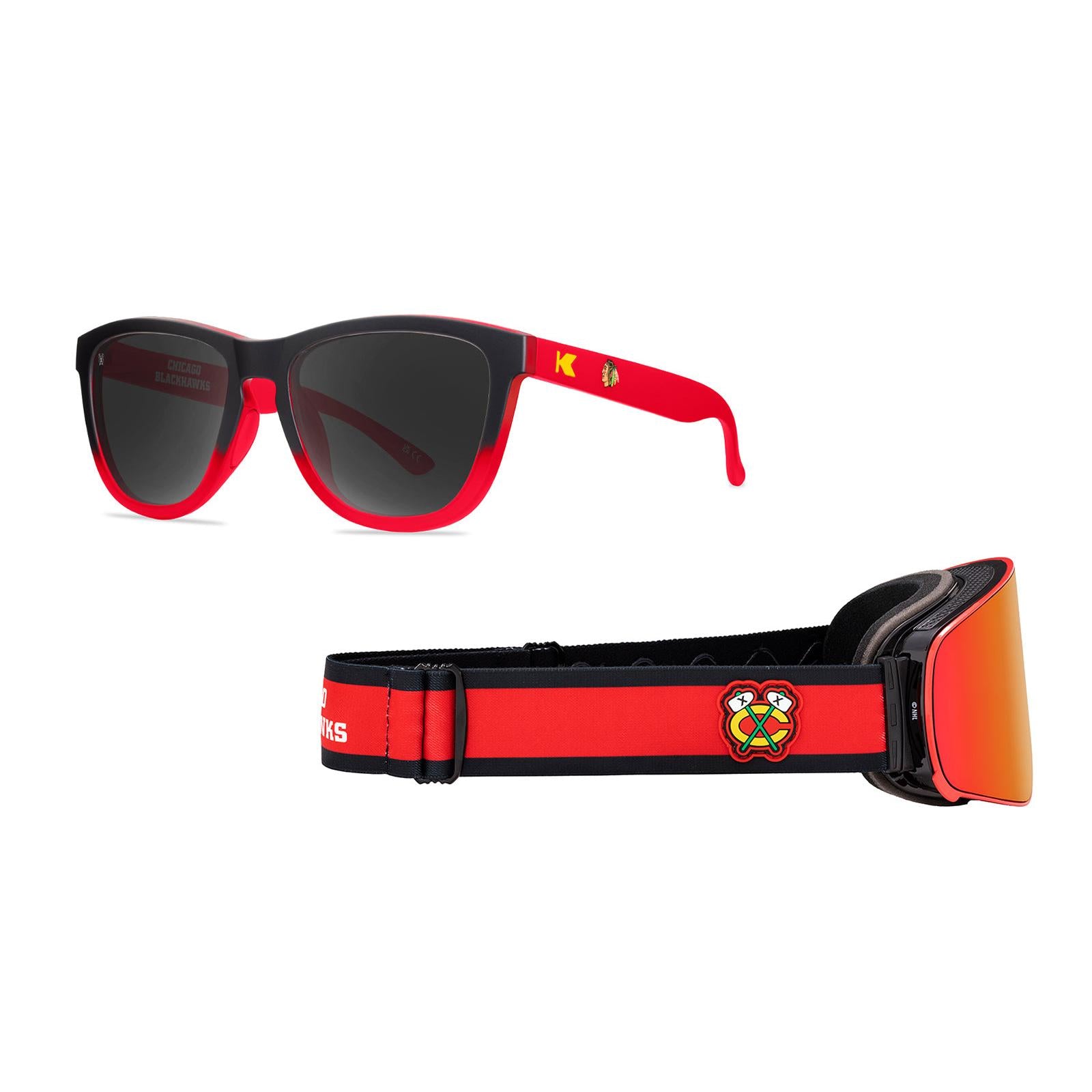 Chicago Blackhawks Premiums Sports Sunglasses and Slingshots Snow Goggles Bundle, Threequarter