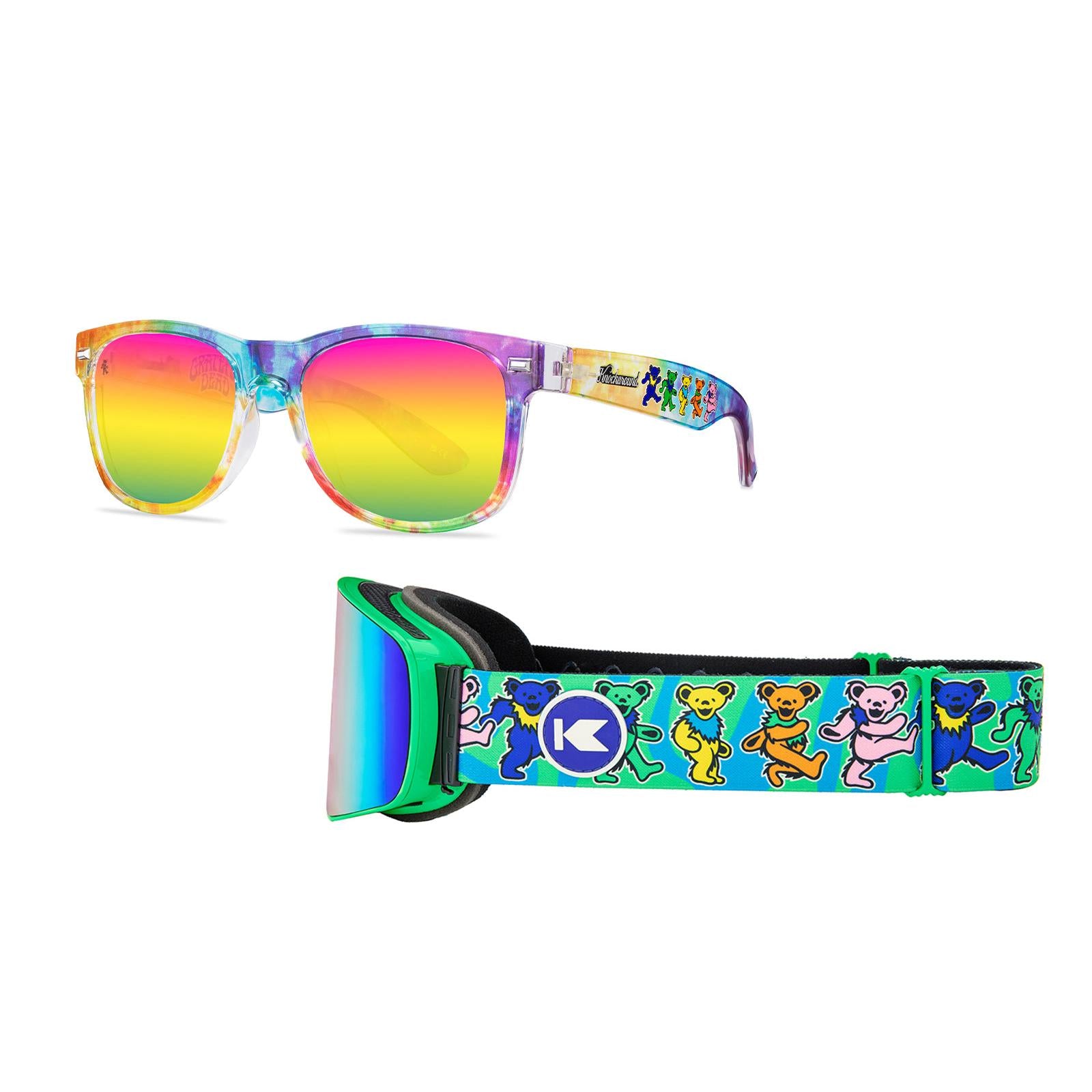 Grateful Dead Dancing Bears Fort Knocks Sunglasses and Slingshots Snow Goggles Bundle, Threequarter