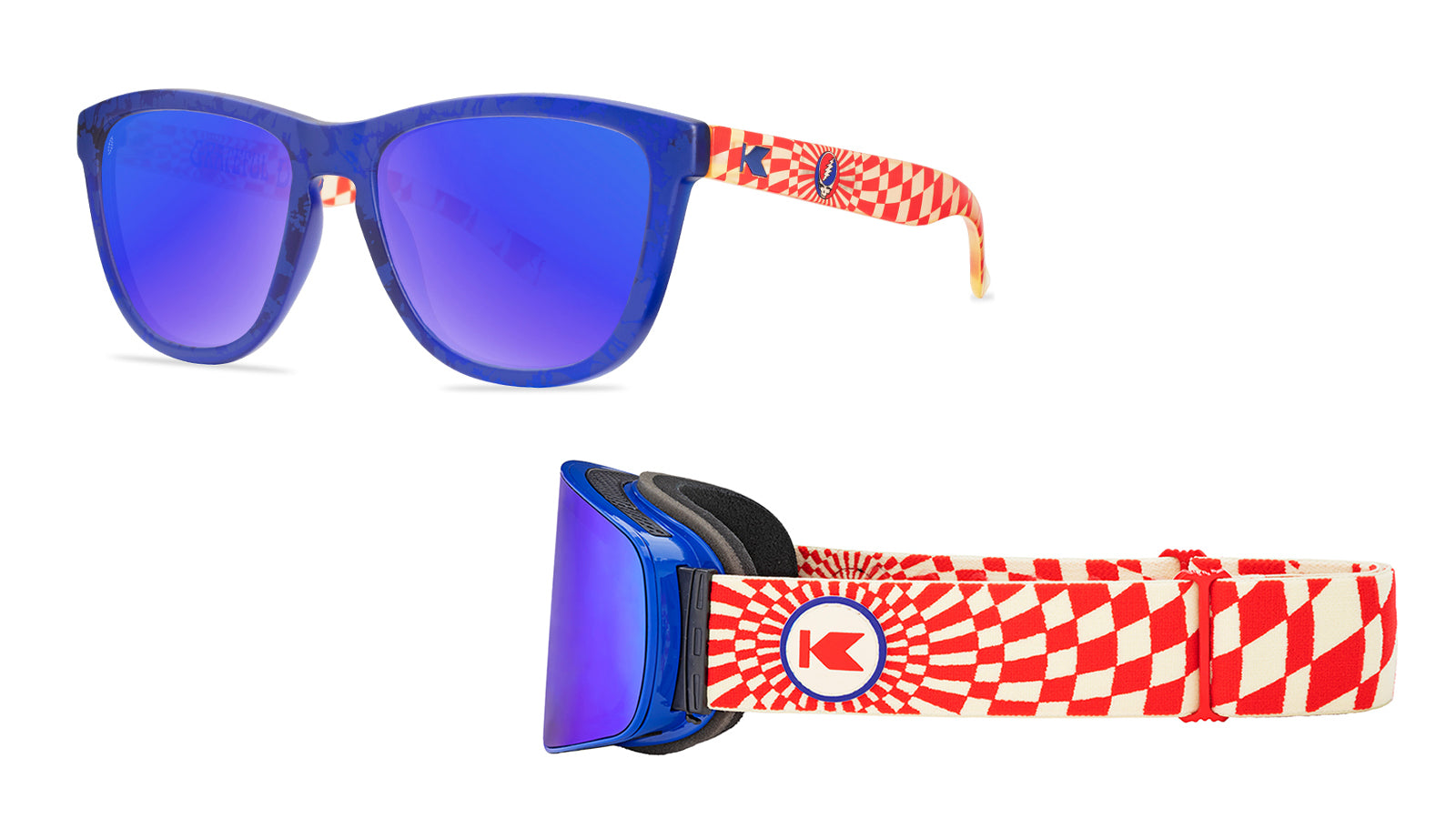 Grateful Dead Steal Your Face Premiums Sunglasses and Slingshots Snow Goggles Bundle, Threequarter