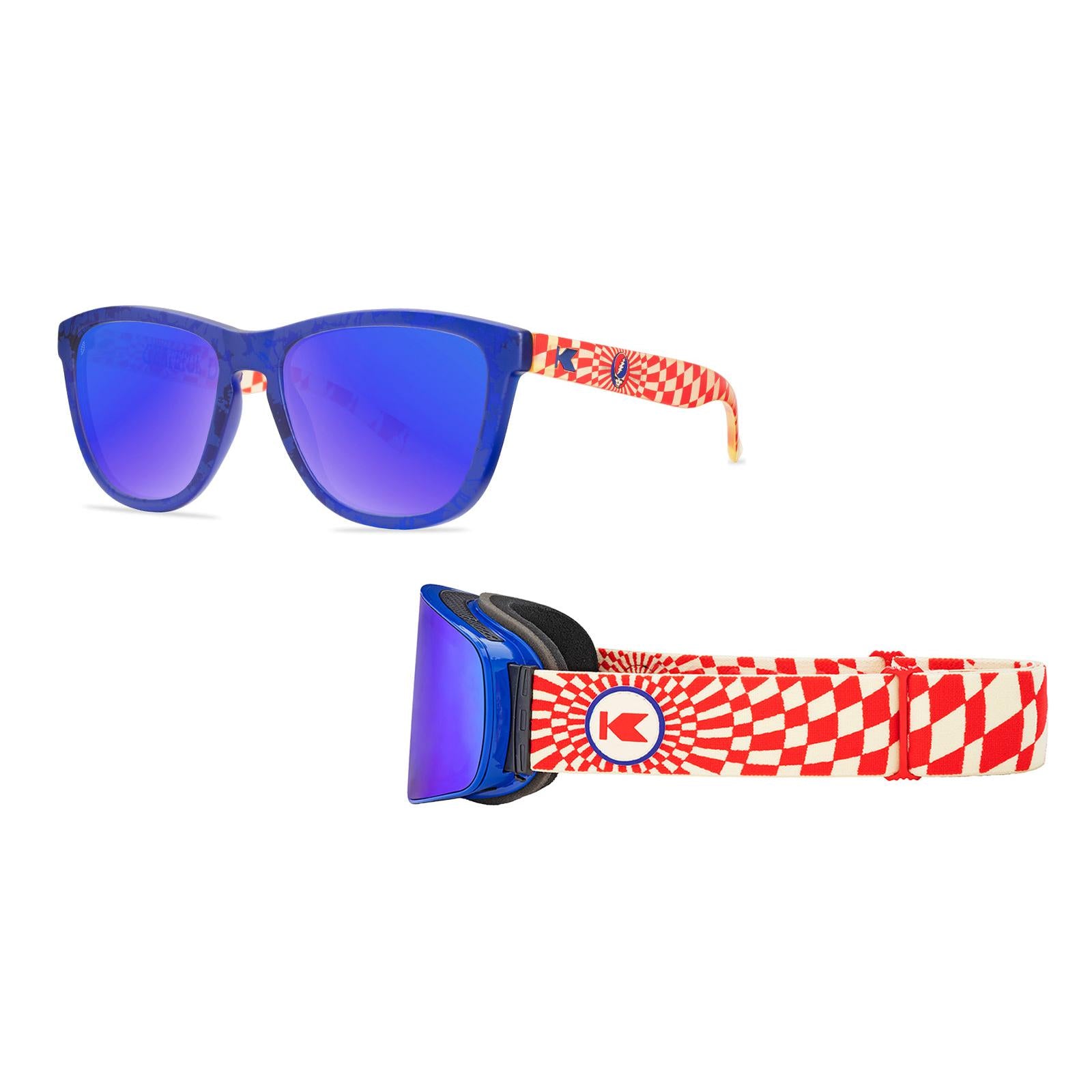 Grateful Dead Steal Your Face Premiums Sunglasses and Slingshots Snow Goggles Bundle, Threequarter