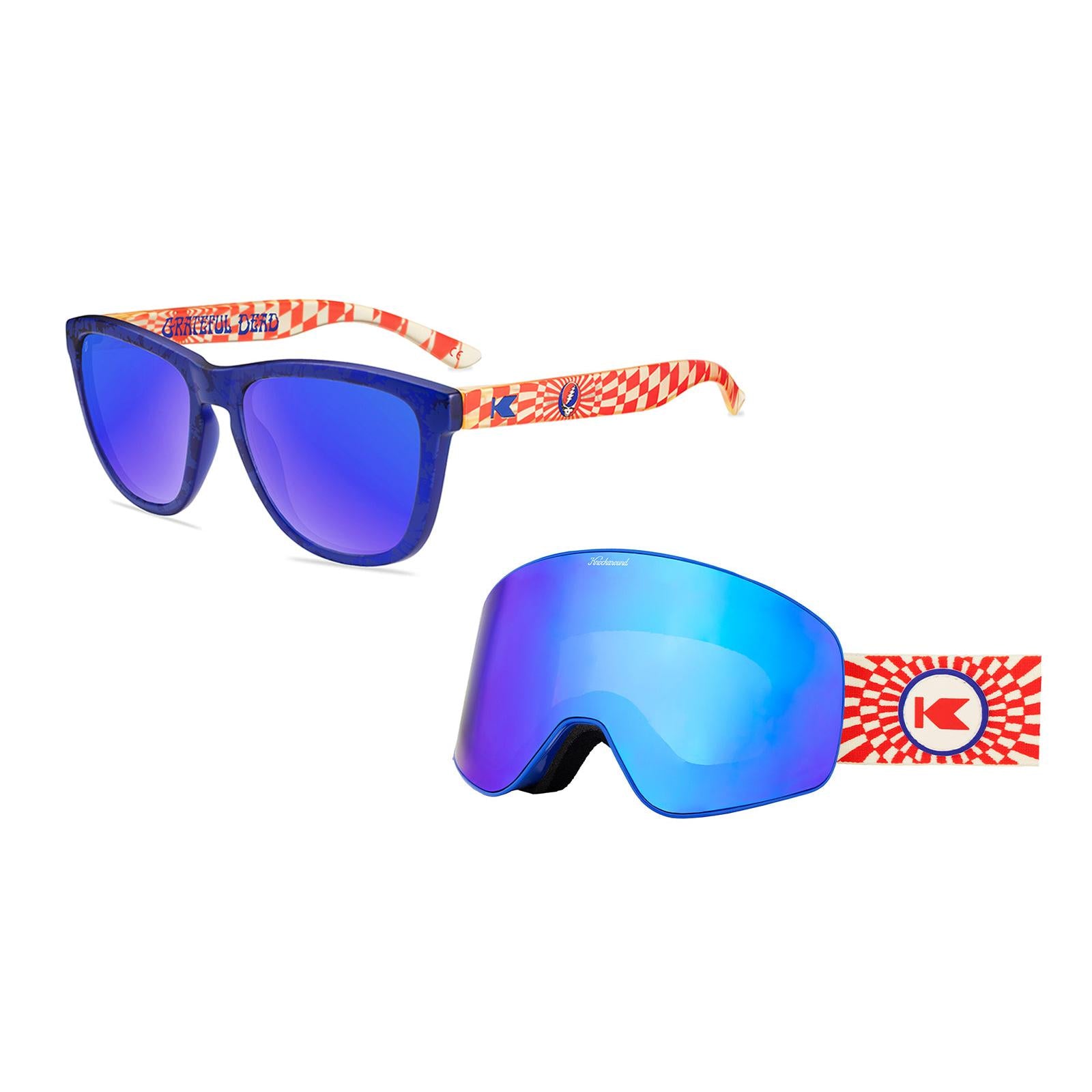 Grateful Dead Steal Your Face Premiums Sunglasses and Slingshots Snow Goggles Bundle, Flyover