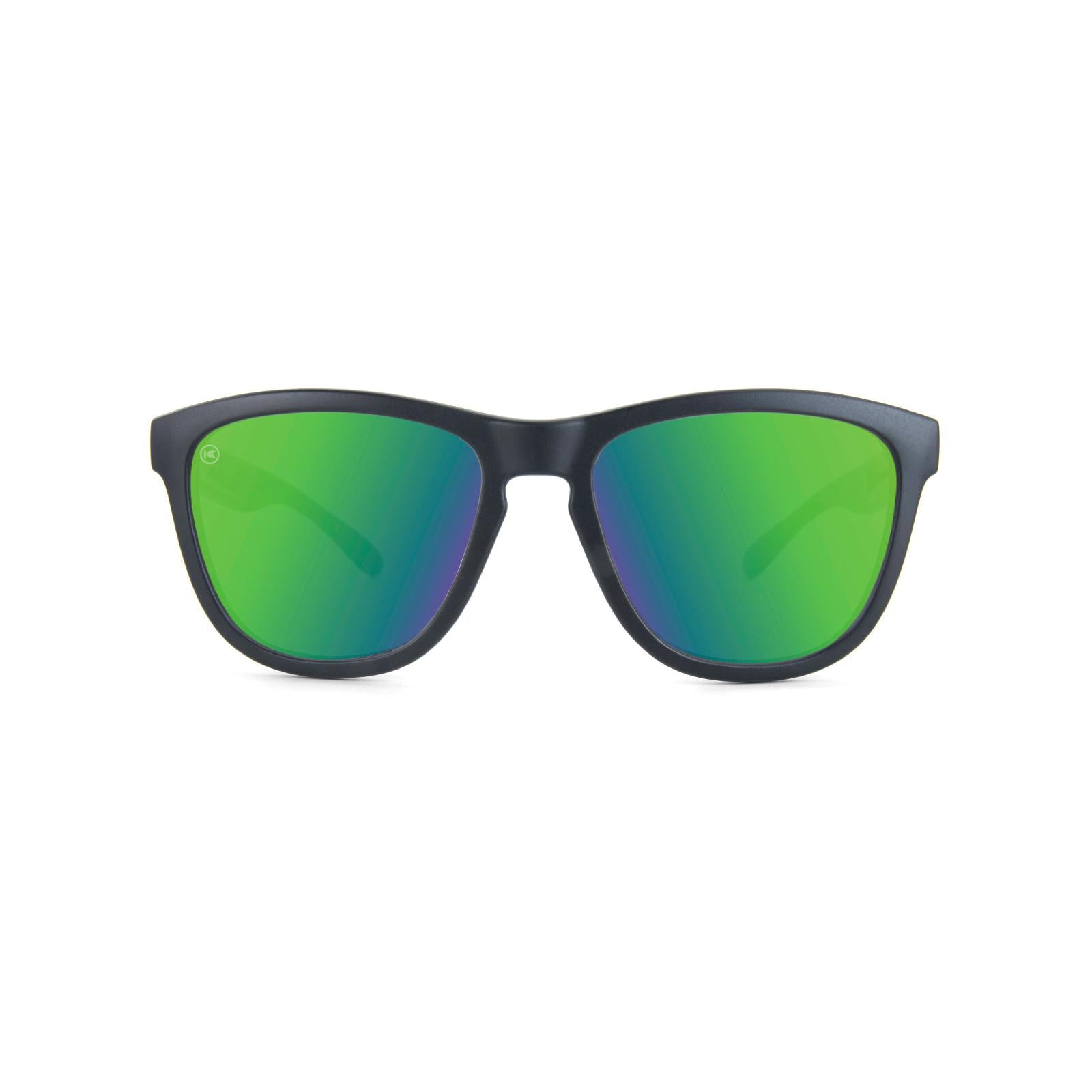 Kids Sunglasses with Matte Black Frames and Green Moonshine Mirrored Lenses, Front