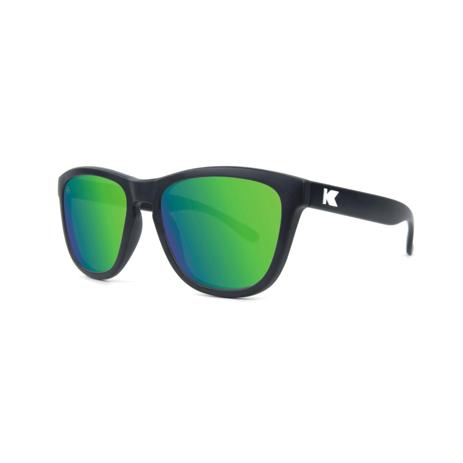 Kids Sunglasses with Matte Black Frames and Green Moonshine Mirrored Lenses, Threequarter