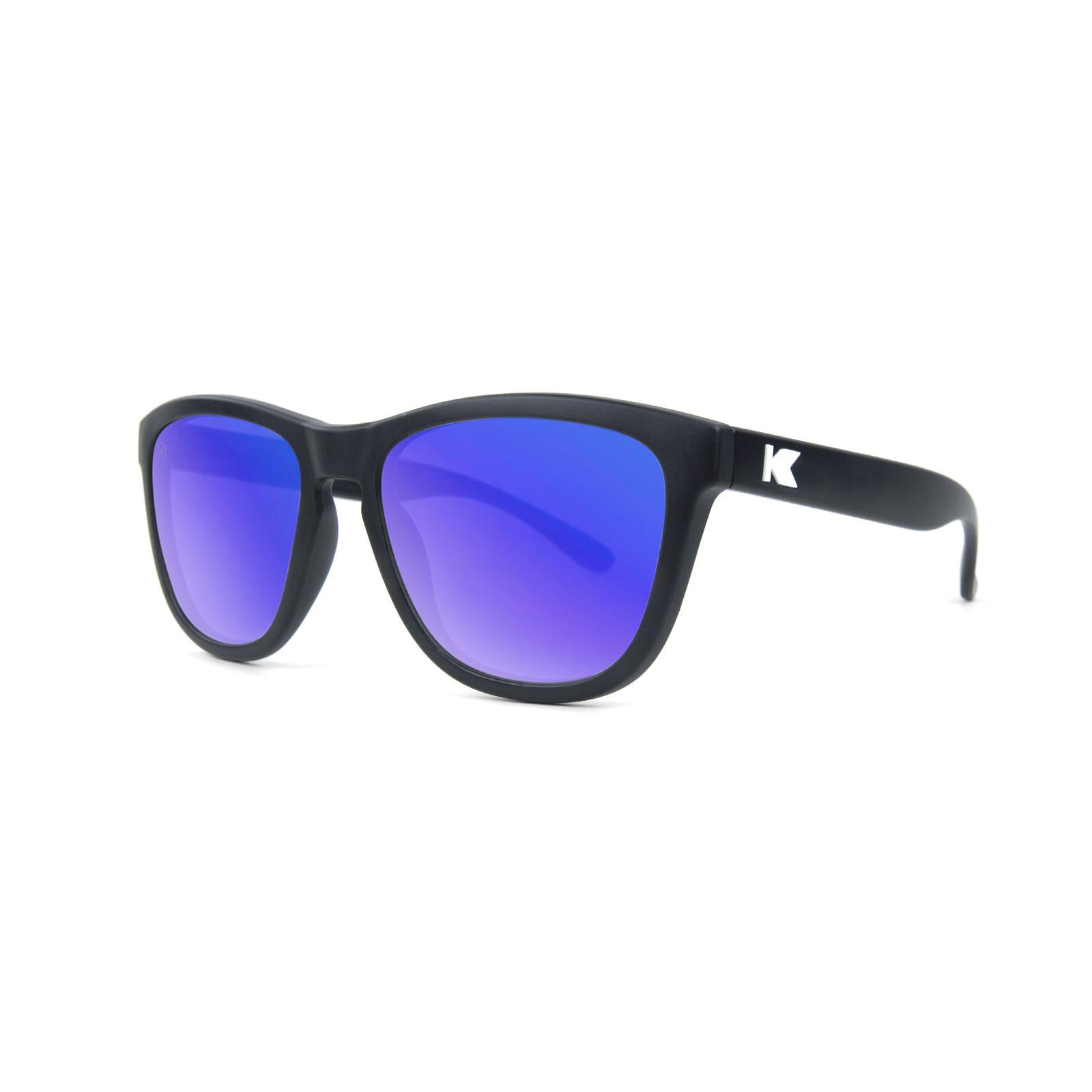Knockaround Kids Sunglasses Black Frames with Blue Moonshine Lenses, Threequarter