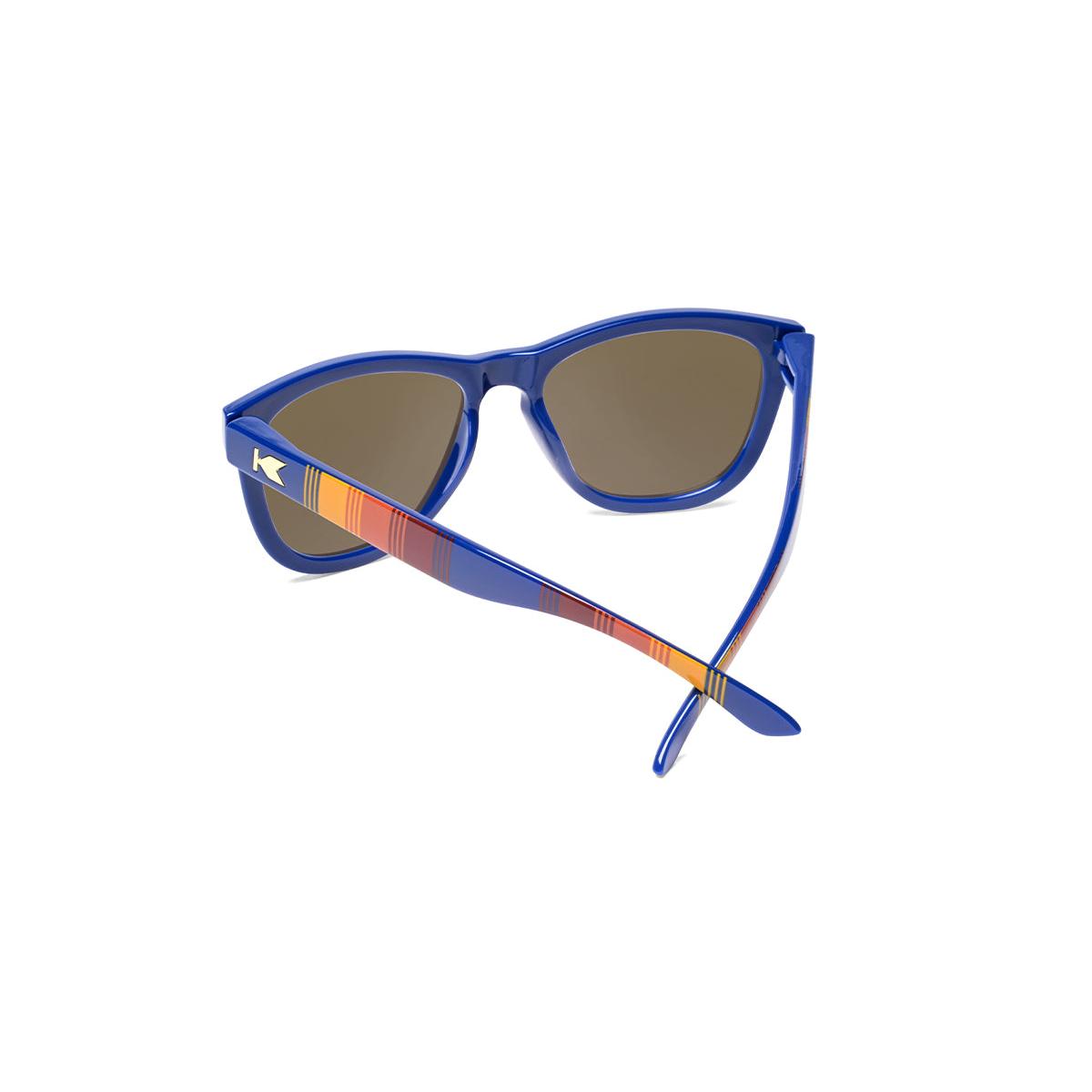 Sunglasses with Glossy Blue Frames and Polarized Amber Lenses, Back