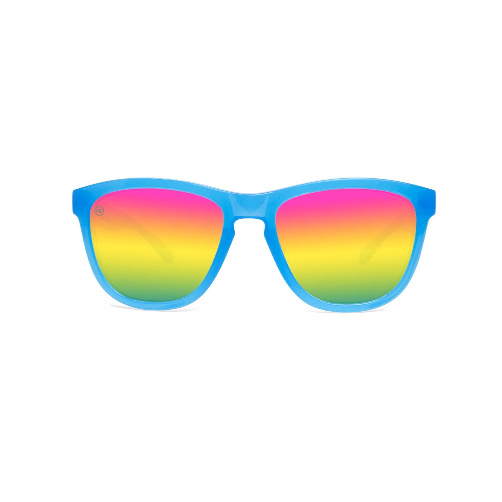Kids Sunglasses with Glossy Blue Frame and Rainbow Lenses, Front