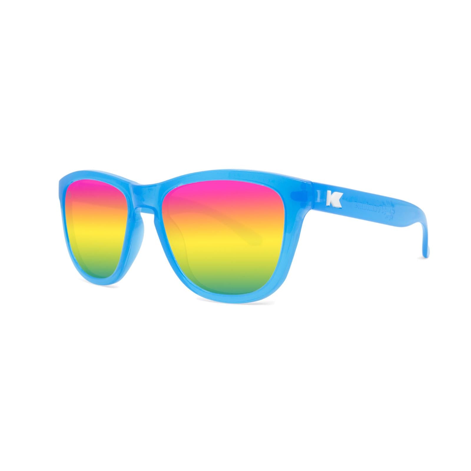 Kids Sunglasses with Glossy Blue Frame and Rainbow Lenses, Threequarter