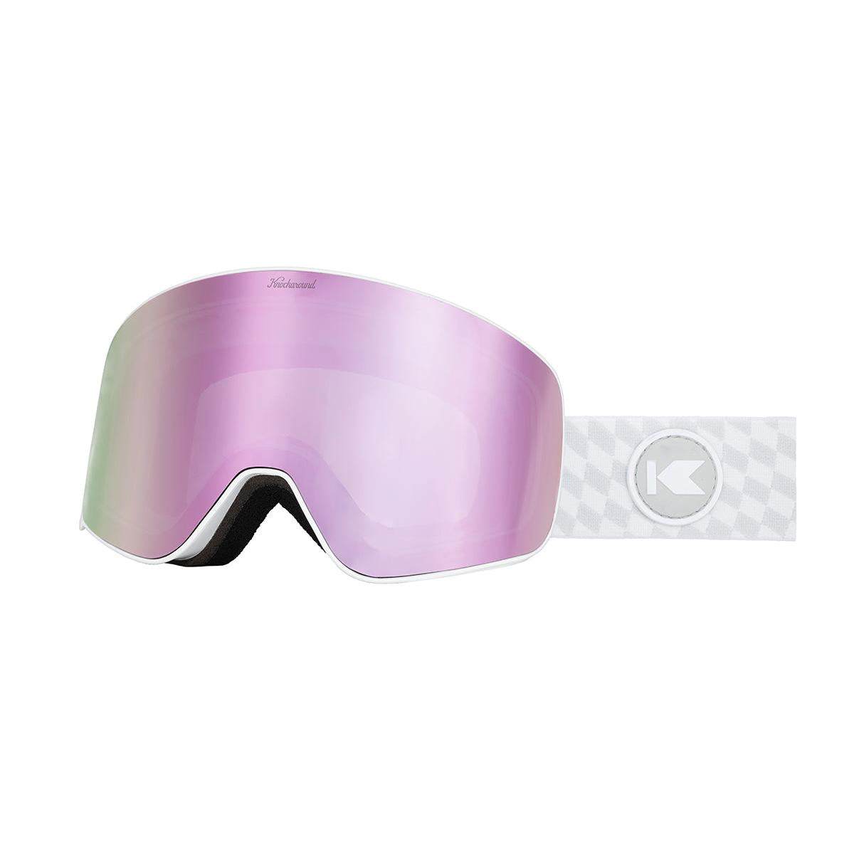 Knockaround Snow Goggles With Lilac Lens and White Strap, Threequarter
