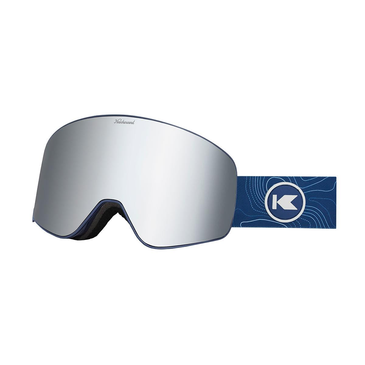 Knockaround Snow Goggles With Silver Lens and Blue Strap, Threequarter