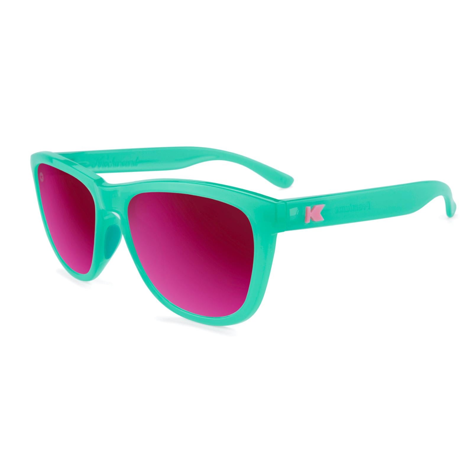 Sport Sunglasses with Aquamarine Frame and Polarized Fuchsia Lenses, Flyover