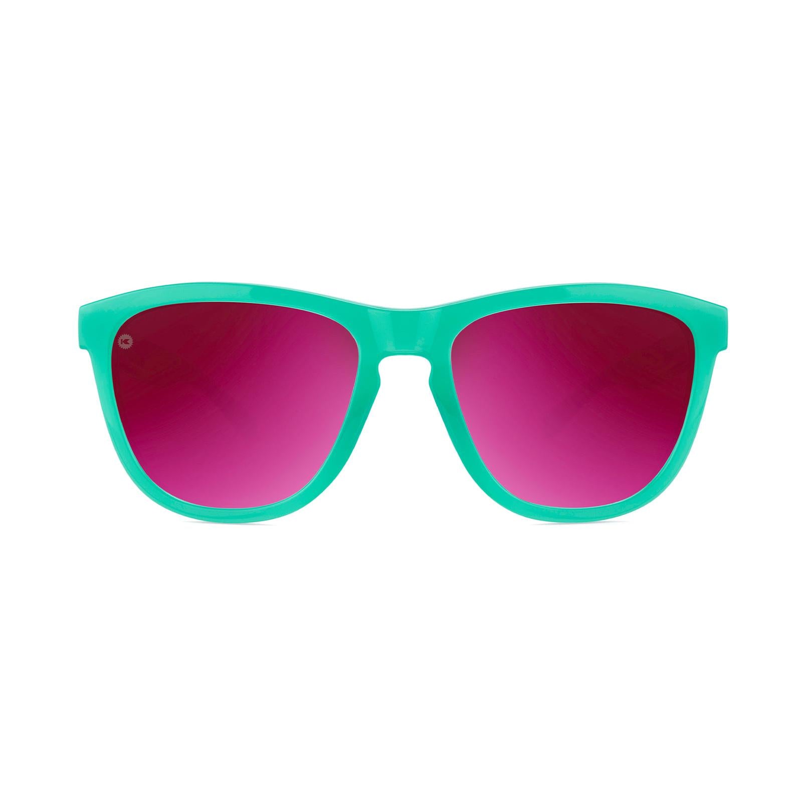 Sport Sunglasses with Aquamarine Frame and Polarized Fuchsia Lenses, Front