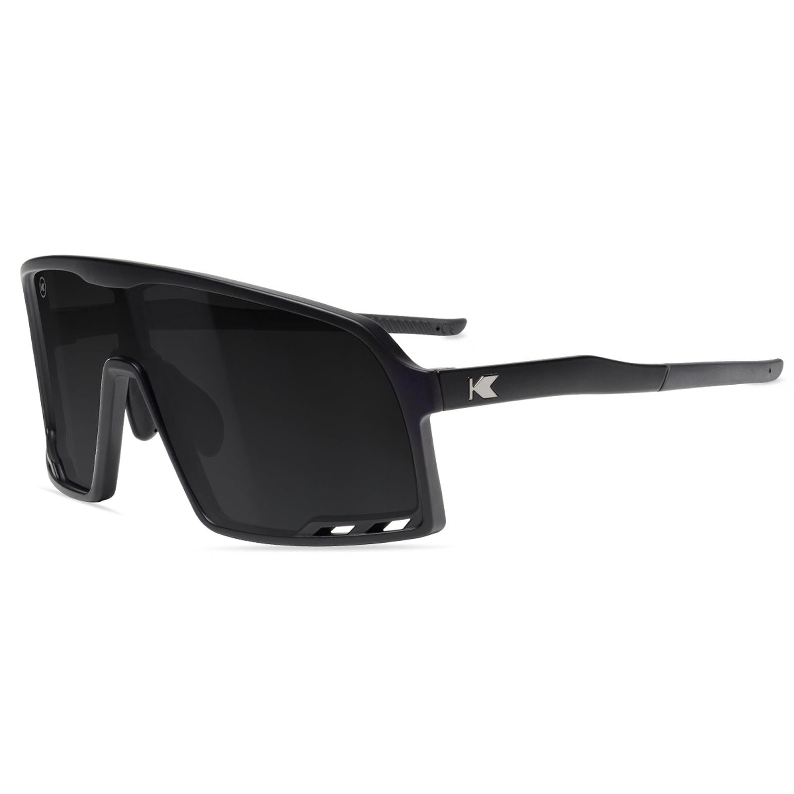 Sport Sunglasses with Black Frames and Black Smoke Lenses, Flyover