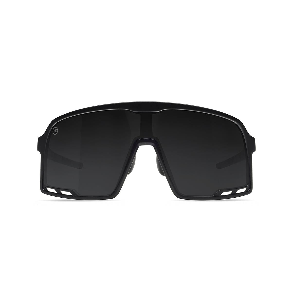 Sport Sunglasses with Black Frames and Black Smoke Lenses, Front