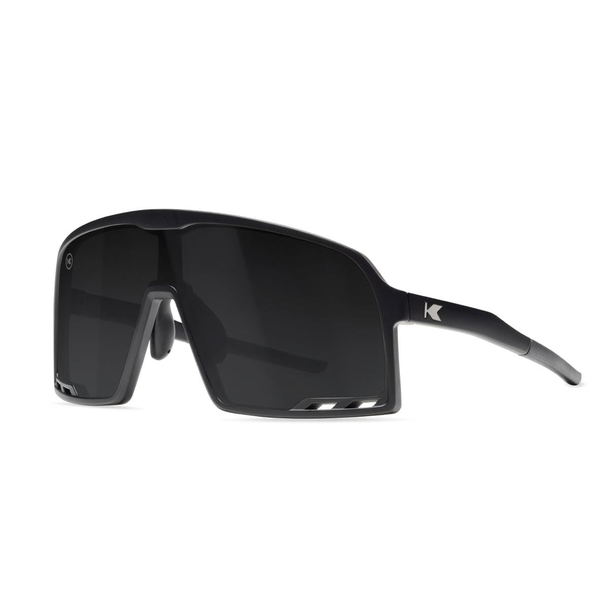 Sport Sunglasses with Black Frames and Black Smoke Lenses, Threequarter