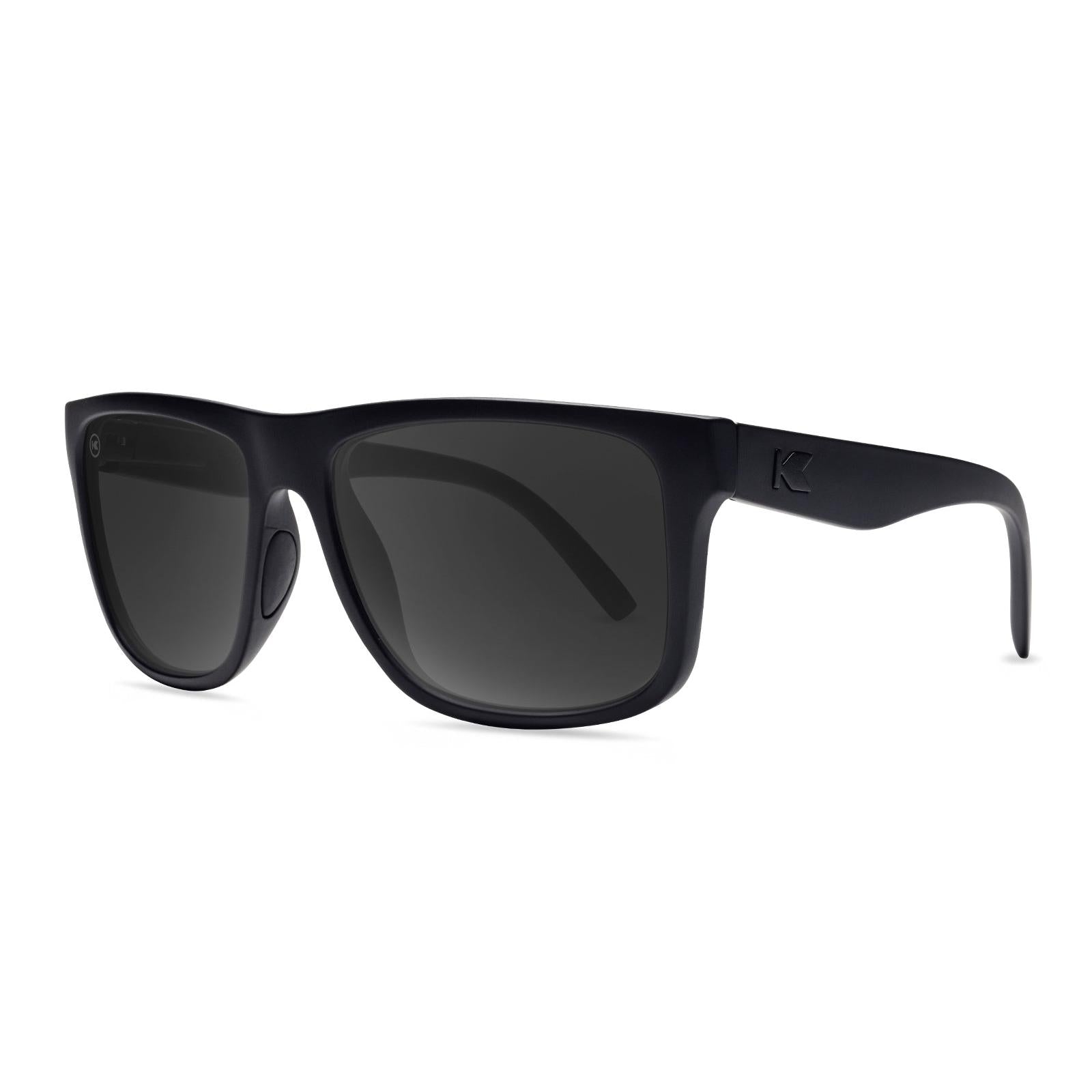 Sunglasses with Matte Black Frames and Polarized Black Smoke Lenses, Threequarter