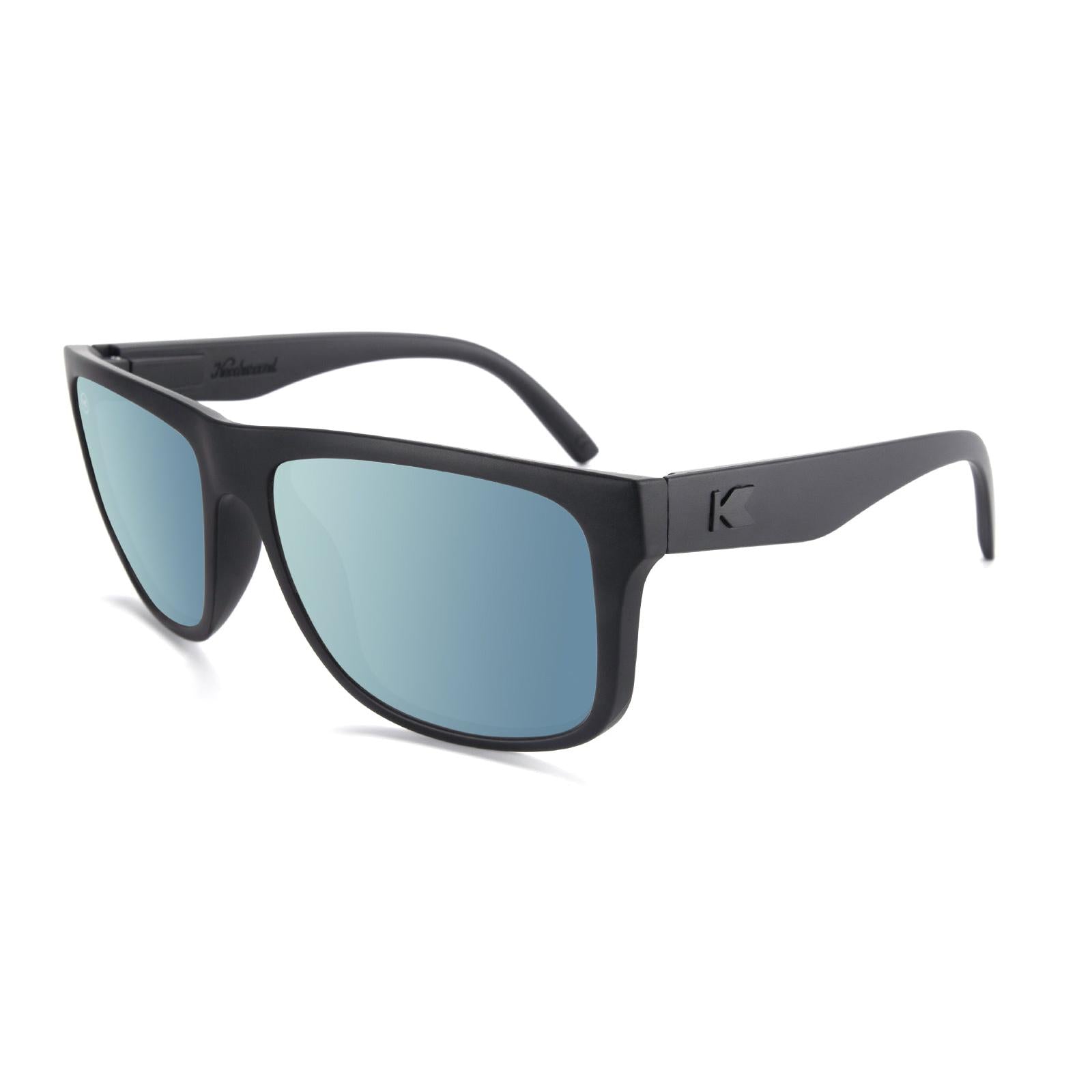 Sunglasses with Matte Black Frames and Polarized Sky Blue Lenses, Flyover