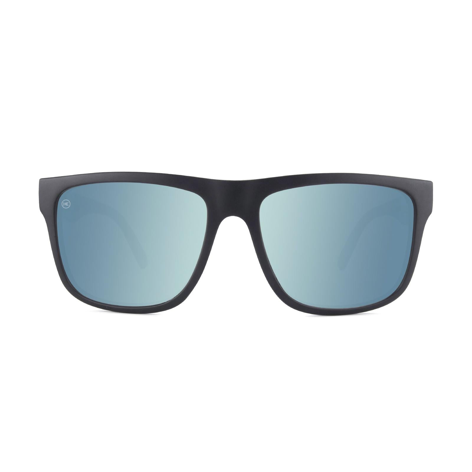 Sunglasses with Matte Black Frames and Polarized Sky Blue Lenses, Front