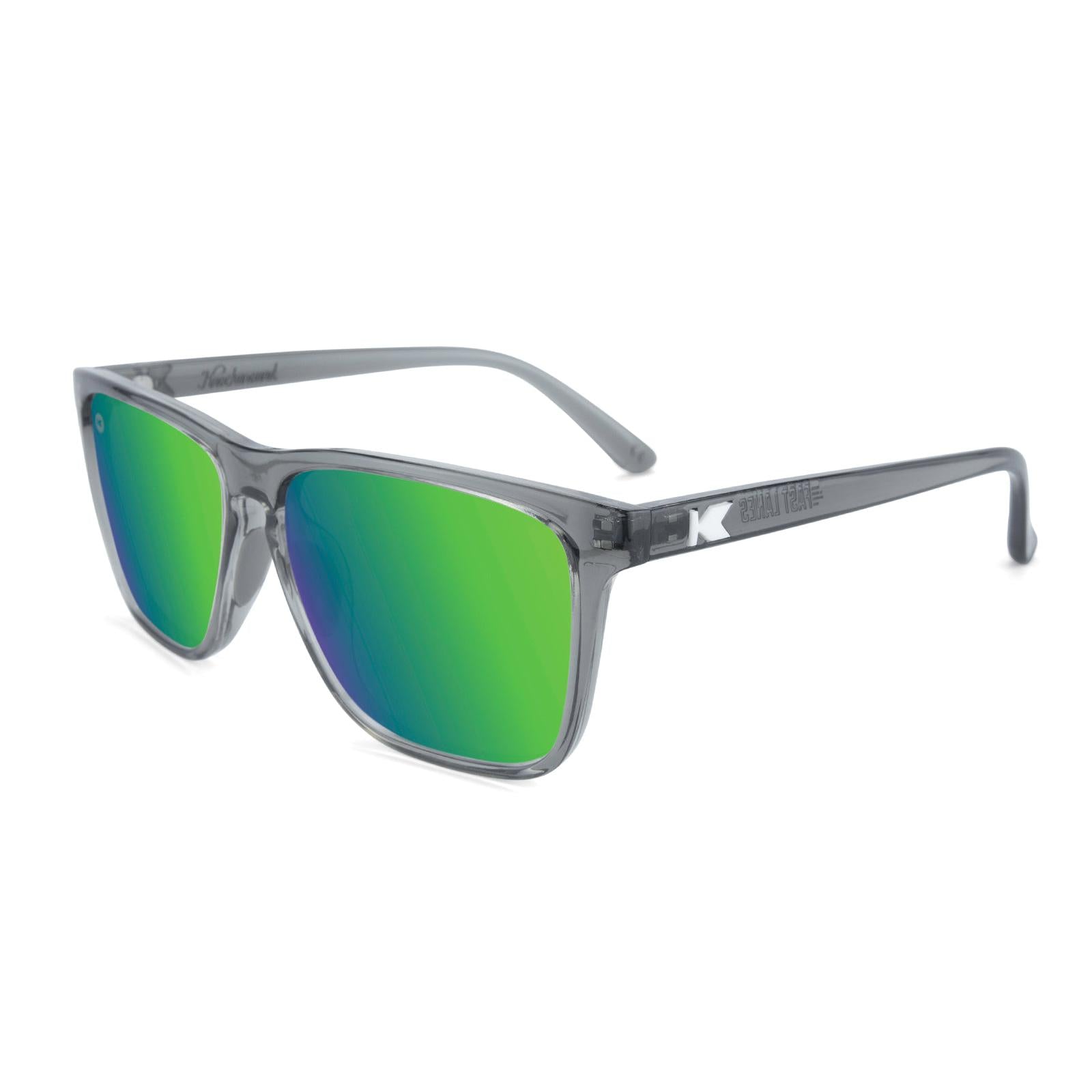 Sport Sunglasses with Clear Grey Frame and Polarized Green Moonshine Lenses, Flyover